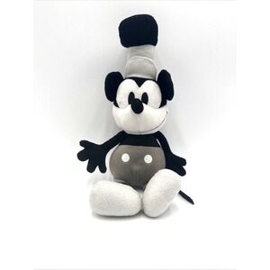 Disney Mickey Mouse Plush Steamboat Willie 13" Black & White Gray Stuffed Animal